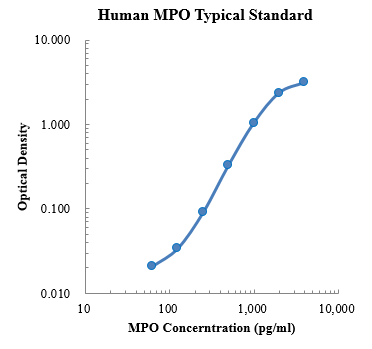 Human Myeloperoxidase/MPO ELISA Kit (人髓过氧化物酶 (MPO) ELISA试剂盒) - 标准曲线